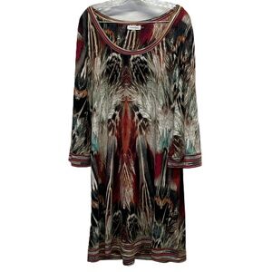Calvin Klein‎ Multicolored Feather Print Abstract Knit Tunic Dress 3/4 Sleeve XL